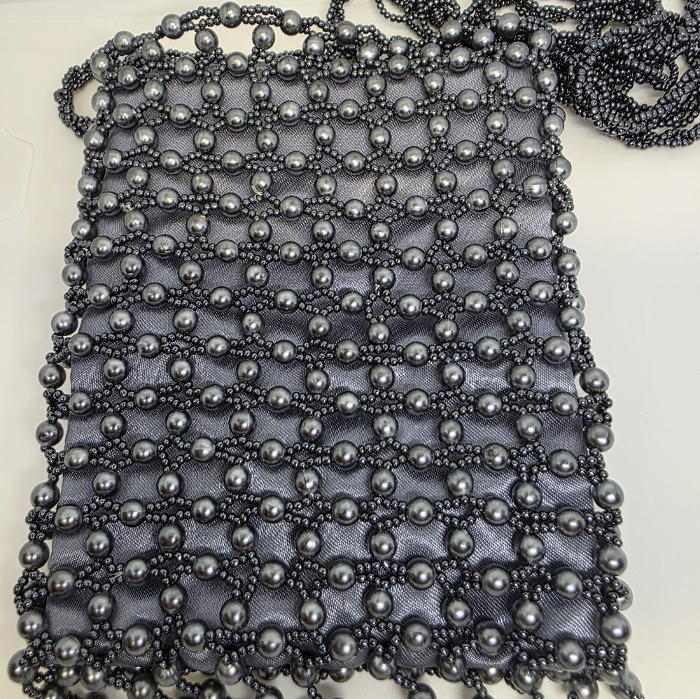 Giorgio Beverly Hills Vintage Elegant Beaded Gray Mini Bag Crossbody 5×4" - Picture 4 of 9